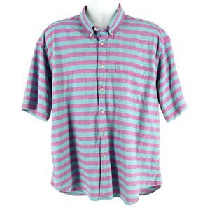 90 purple aqua striped button down short sleeve 1990s vintage